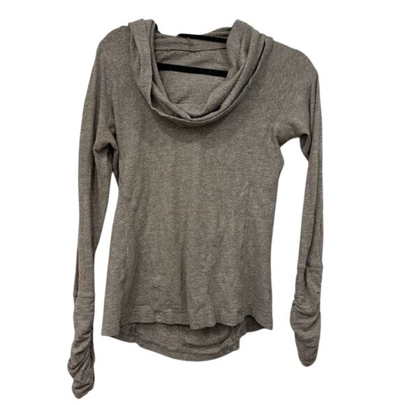 Zella Pullover Hooded Sweatshirt Womens Medium Cowl Neck Rouched Sleeve Grey - Picture 1 of 7